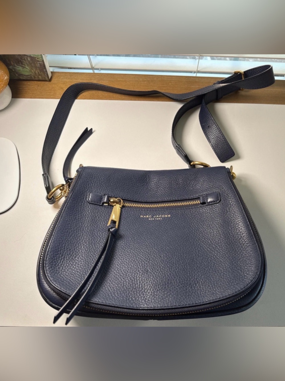 Marc Jacobs Navy Pebbled Leather Crossbody with Gold Hardware